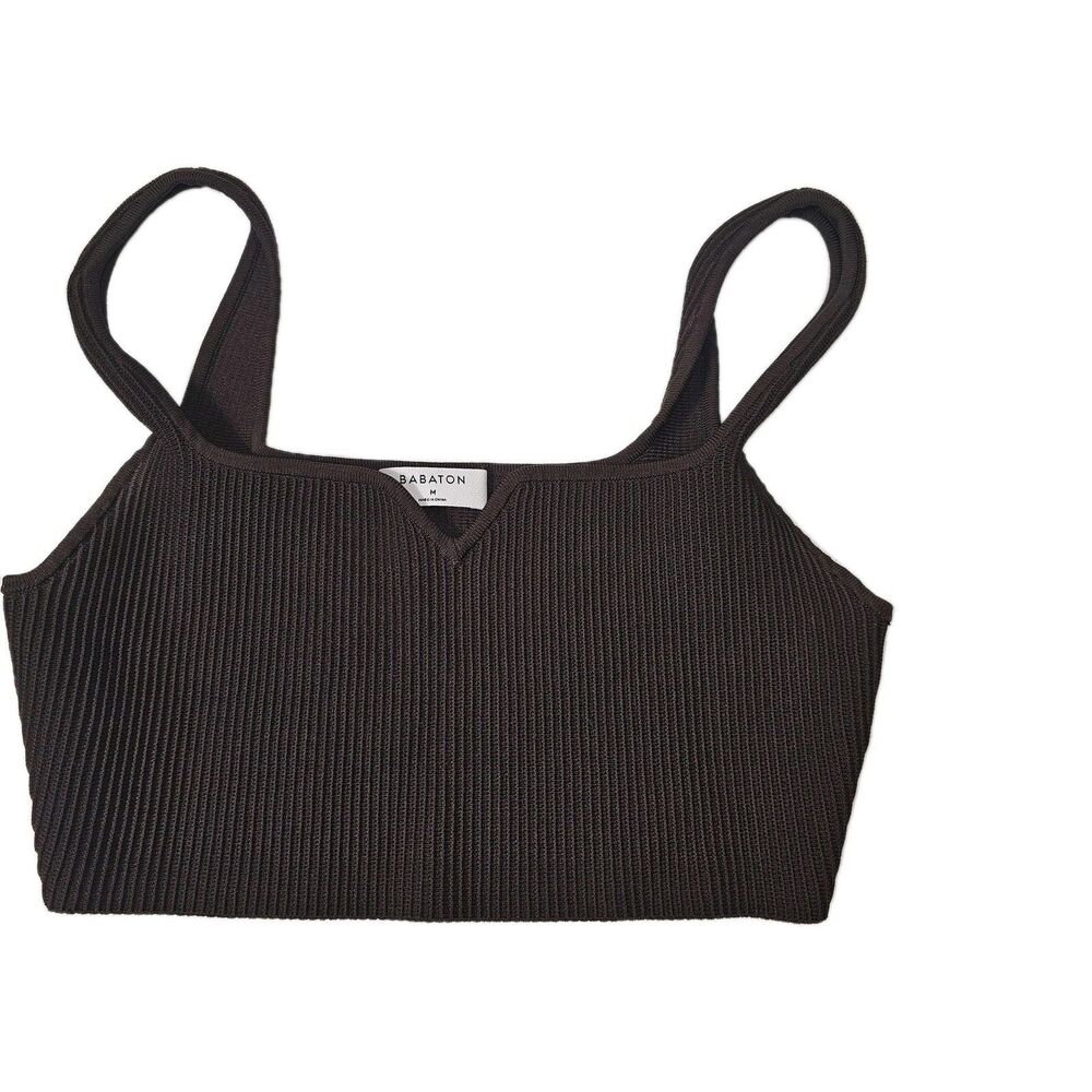 Babaton Tank Womens M Brown Cropped Strappy Square Neck Slim Stretch Ribbed